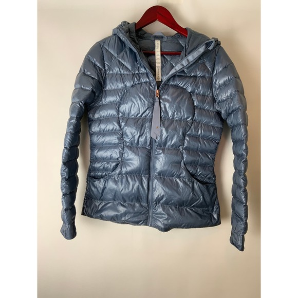 Lululemon Jackets & Blazers - Lululemon Fluffin Awesome Down Jacket Hoodie Size 8 Bluish Gray Silver